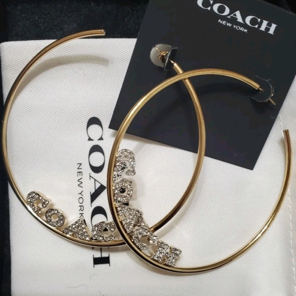 Coach Medium Gold Hoop Earrings with Crystal Accent/NWT - Picture 4 of 7